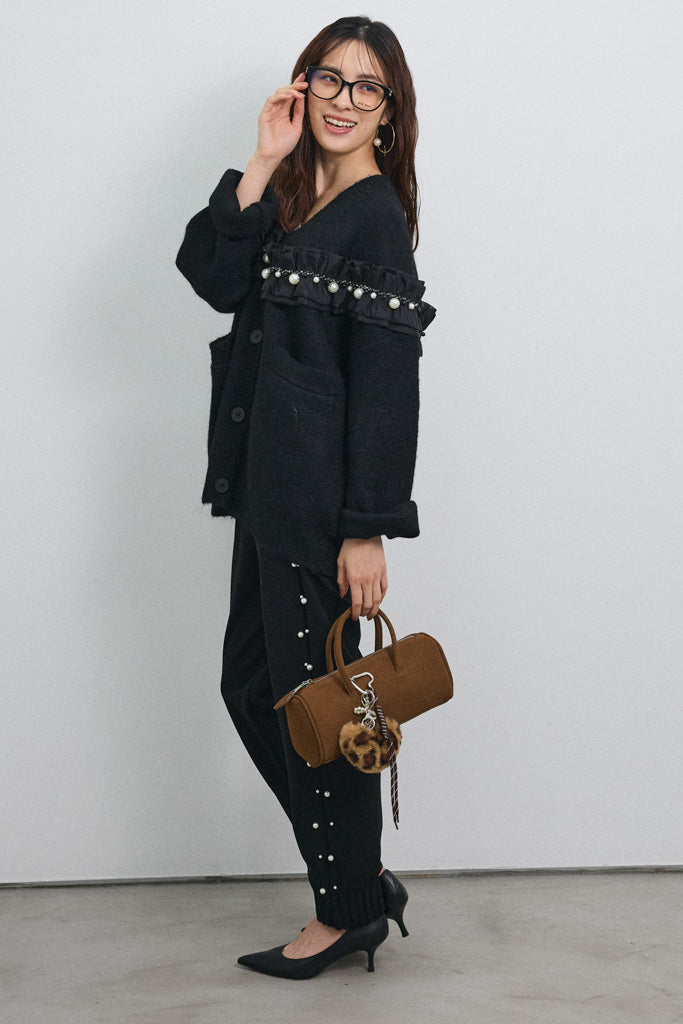 [予約]フリルパールドッキングニットコーディガン