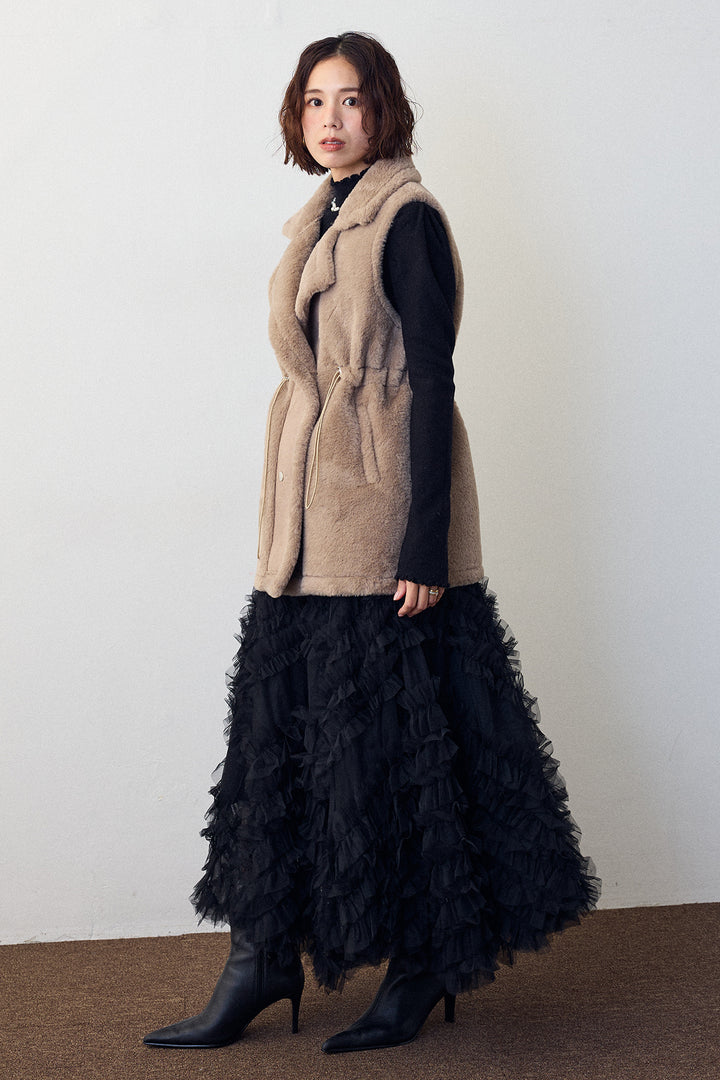 [予約/SET]テディボアウエストドロストベスト+スフレアシメチュールスカート(2set)