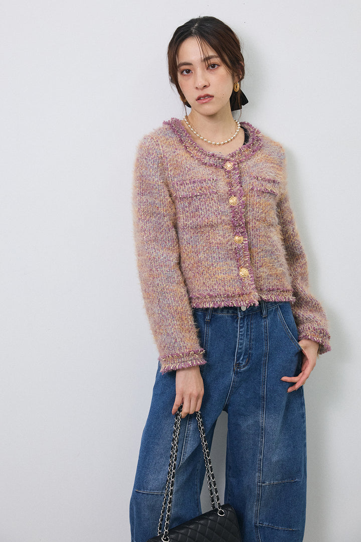 [予約/SET]カラーミックスツイードジャケット+ステッチ美ラインカーブデニムパンツ(2set)