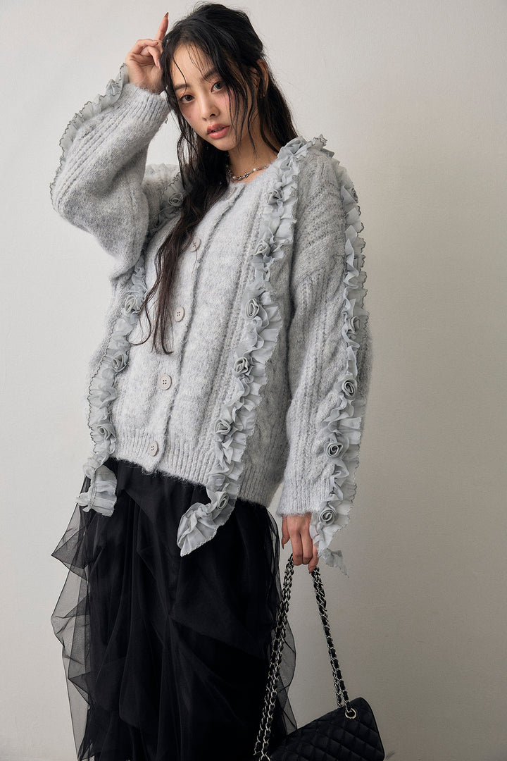 [予約]フリルローズドッキングニットカーデ