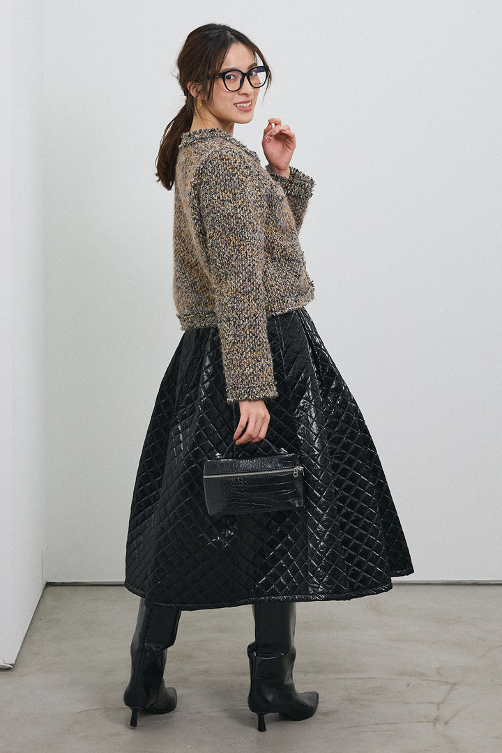 [予約/SET]カラーミックスツイードジャケット+メタリックキルティングフレアスカート(2set)