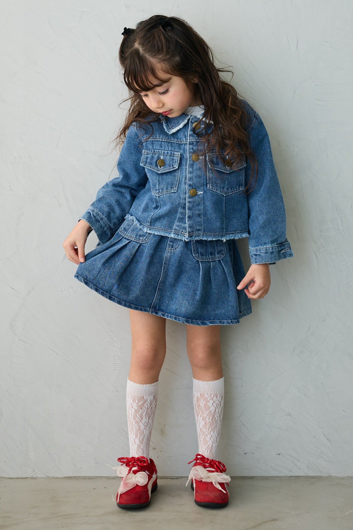 予約](kids)ボックスプリーツデニムセットアップ – Frene