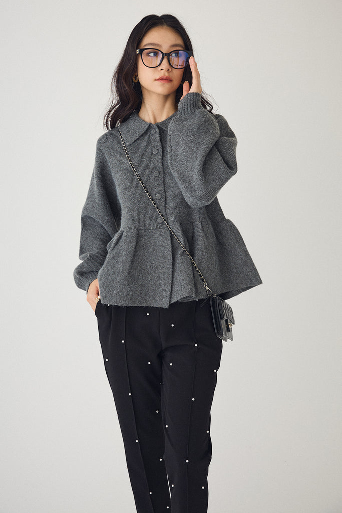 予約/SET]ポロ襟ペプラムニットプルオーバー+センターシーム