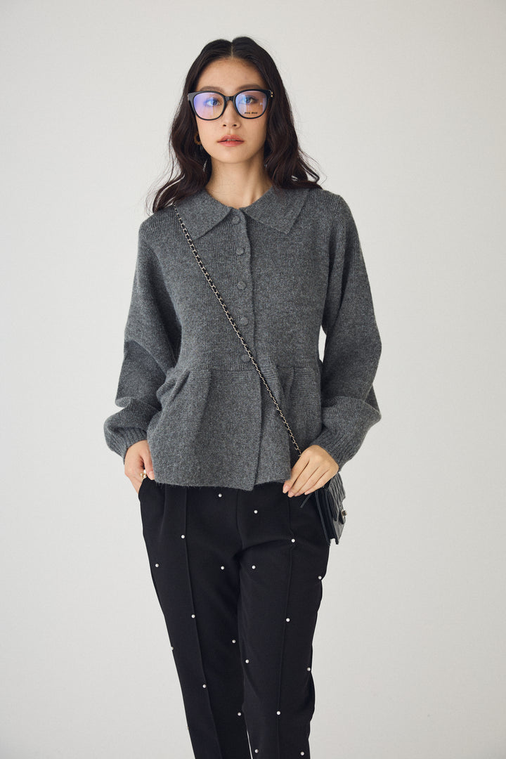 [予約]ポロ襟ペプラムニットプルオーバー