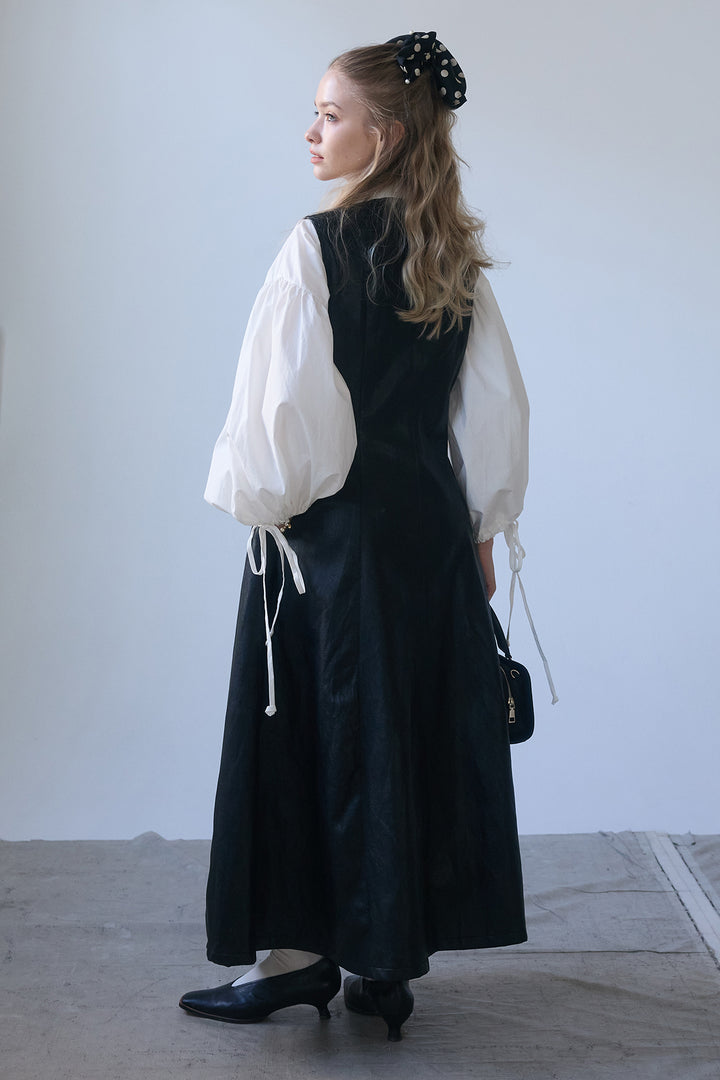 [予約/SET]ワイドスリーブドロストクロップドシャツ+フロントZIPレザーライクジャンスカ(2set)