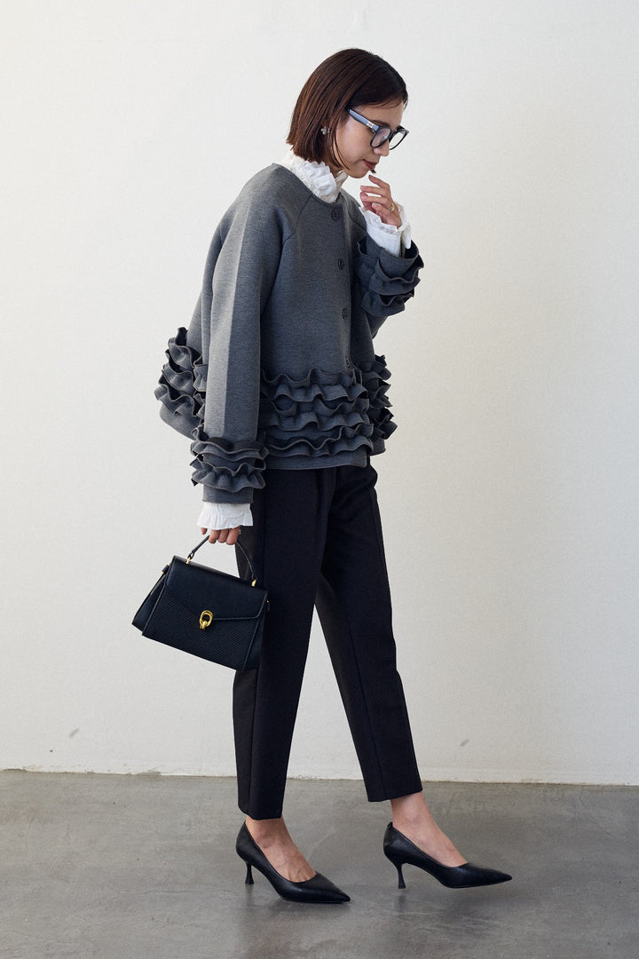 [予約/SET]フリルティアードボンディングクロップドコート+タックテーパードパンツ(2set)