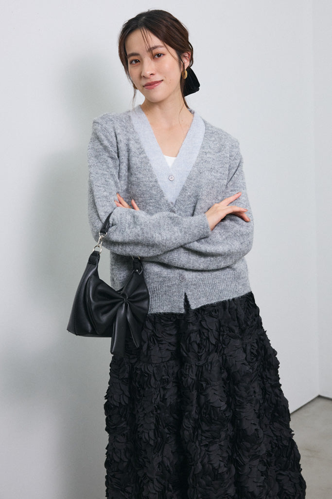 [予約]配色レイヤードニットカーデ