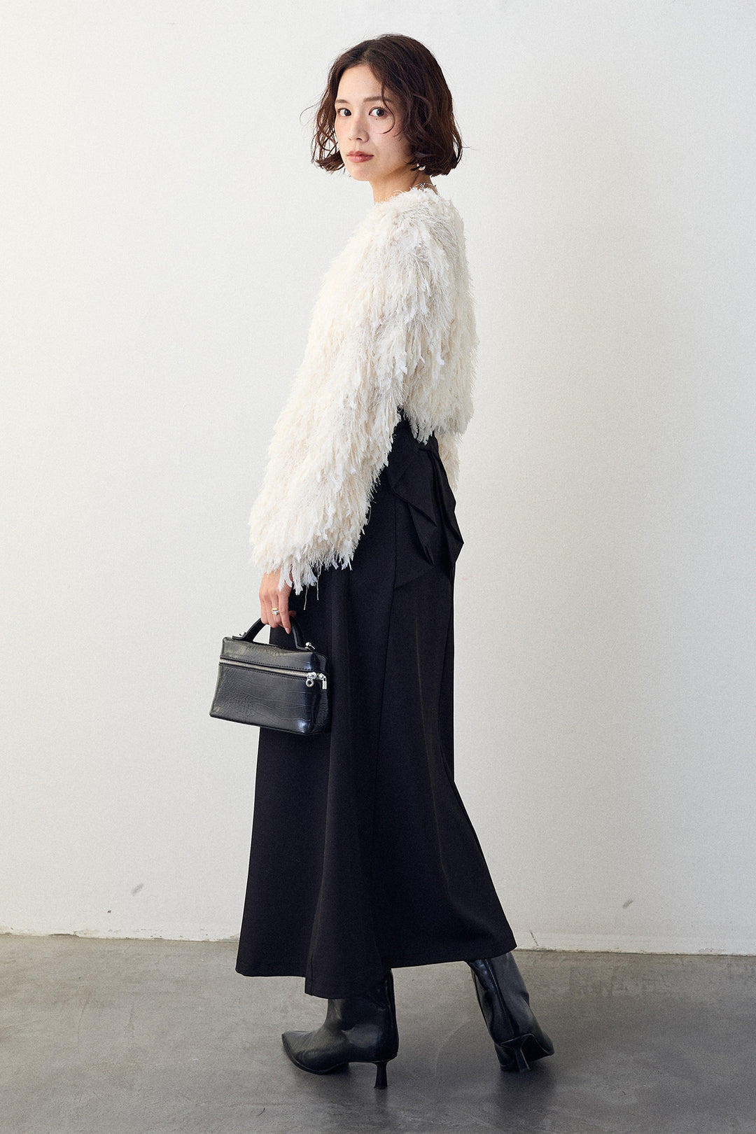 [予約/SET]フリンジラメシャギーニットプルオーバー+バックリボンセミフレアスカート(2set)