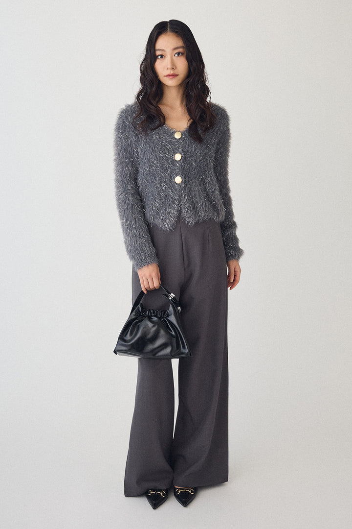 [予約/SET]ゴールドボタンラメシャギーニット+バックリボンストレートパンツ(2set)