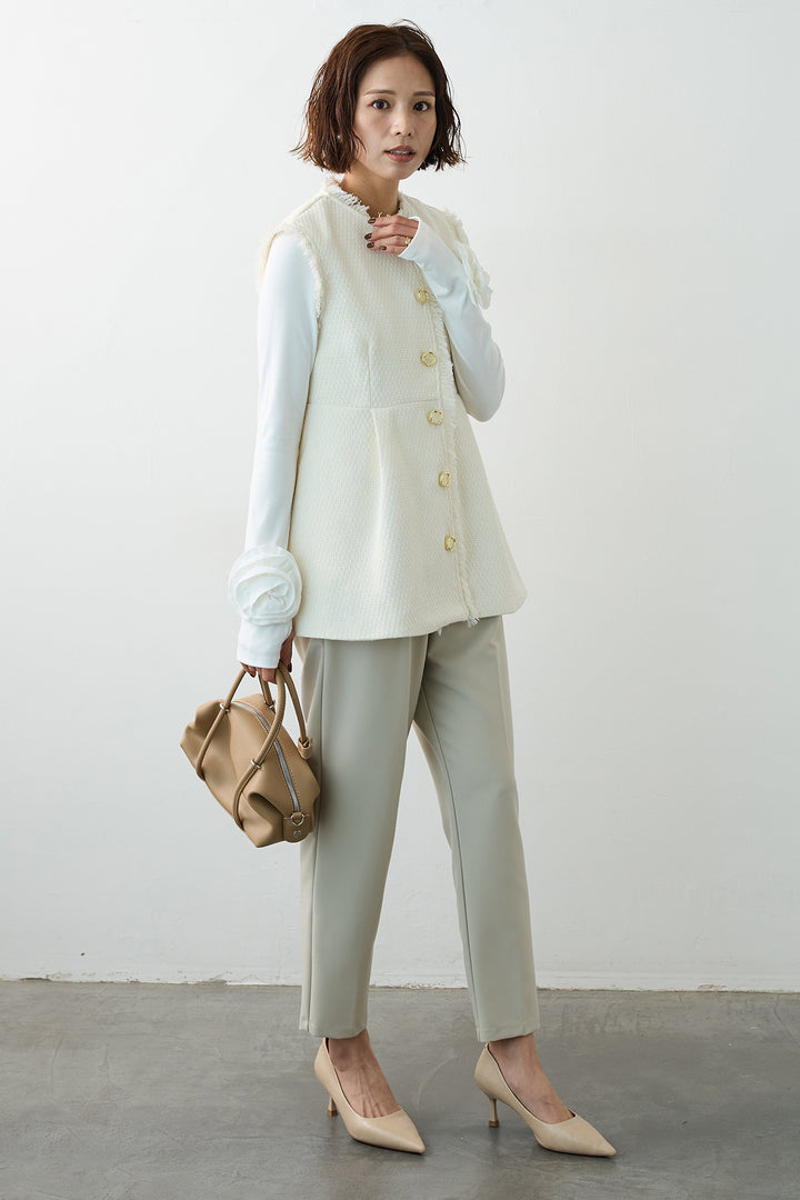 [予約/SET]ツイードペプラム美フォルムジレ+タックテーパードパンツ(2set)