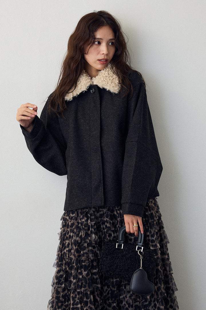 [予約/SET]プードル襟2wayコート+レオパードチュールティアードスカート(2set)