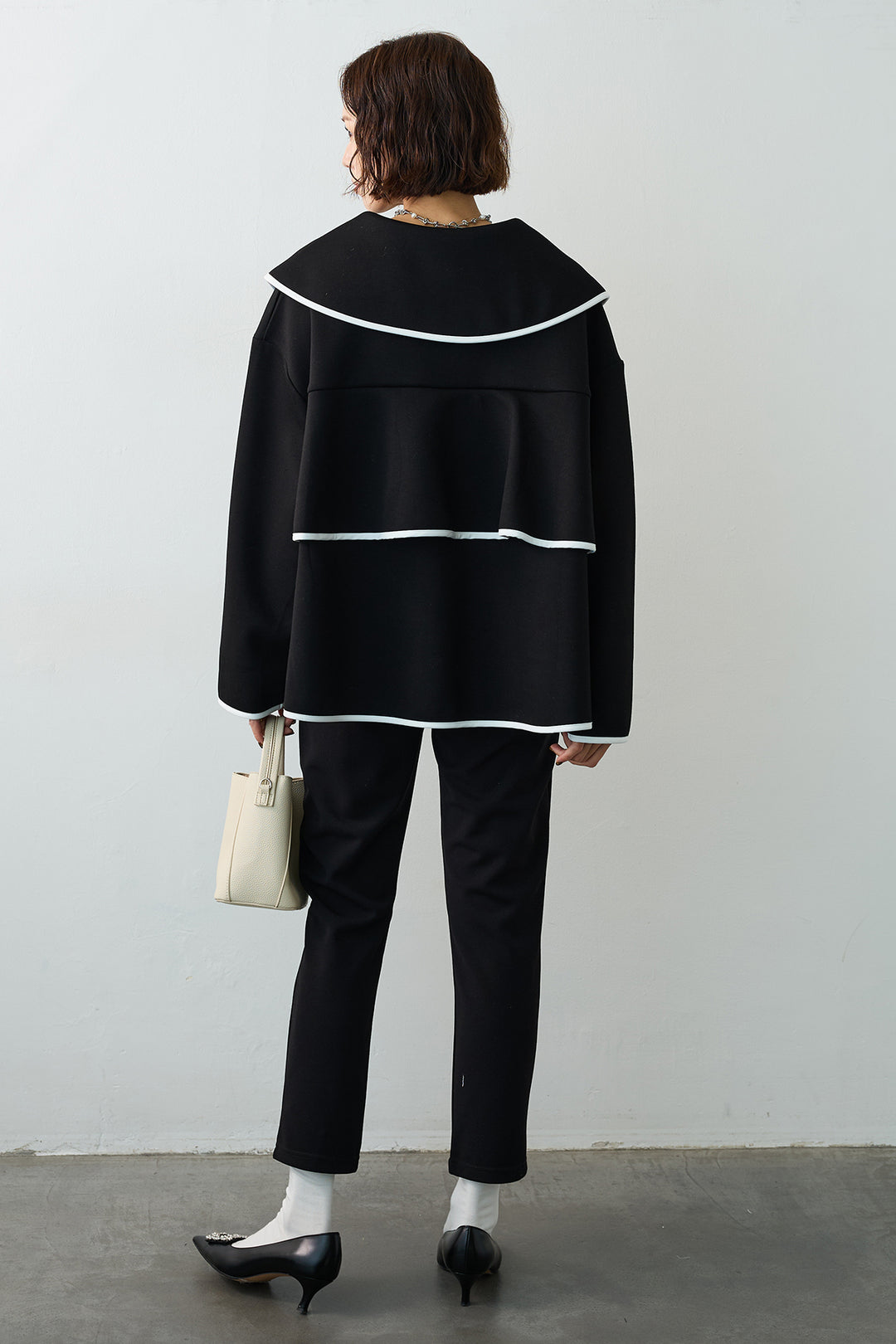 [予約/SET]バイカラーボンディング襟付きコート+センターシームランダムパールパンツ(2set)