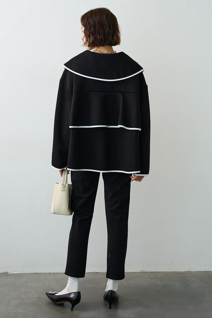 [予約/SET]バイカラーボンディング襟付きコート+センターシームランダムパールパンツ(2set)