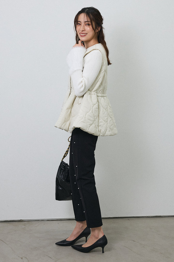 [予約/SET]キルティングフレアシルエットベスト+センターシームランダムパールパンツ(2set)