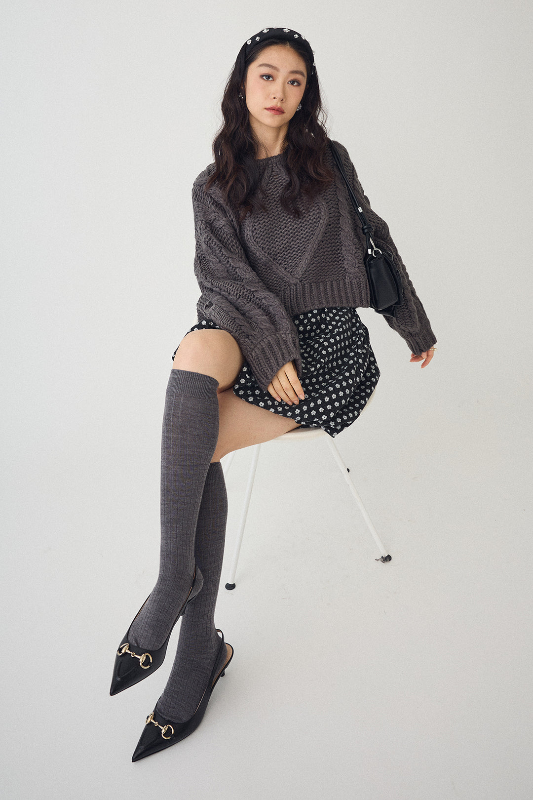 [予約/SET]ローピングケーブルショートニット+ミニフラワーバルーンショートパンツ(2set)