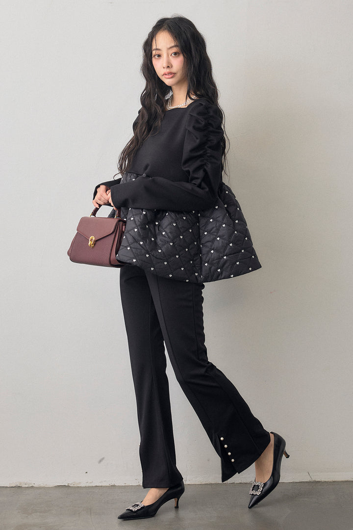 [予約/SET]ハートキルティングドッキングぺプラムチュニック+センタースリットパールパンツ(2set)