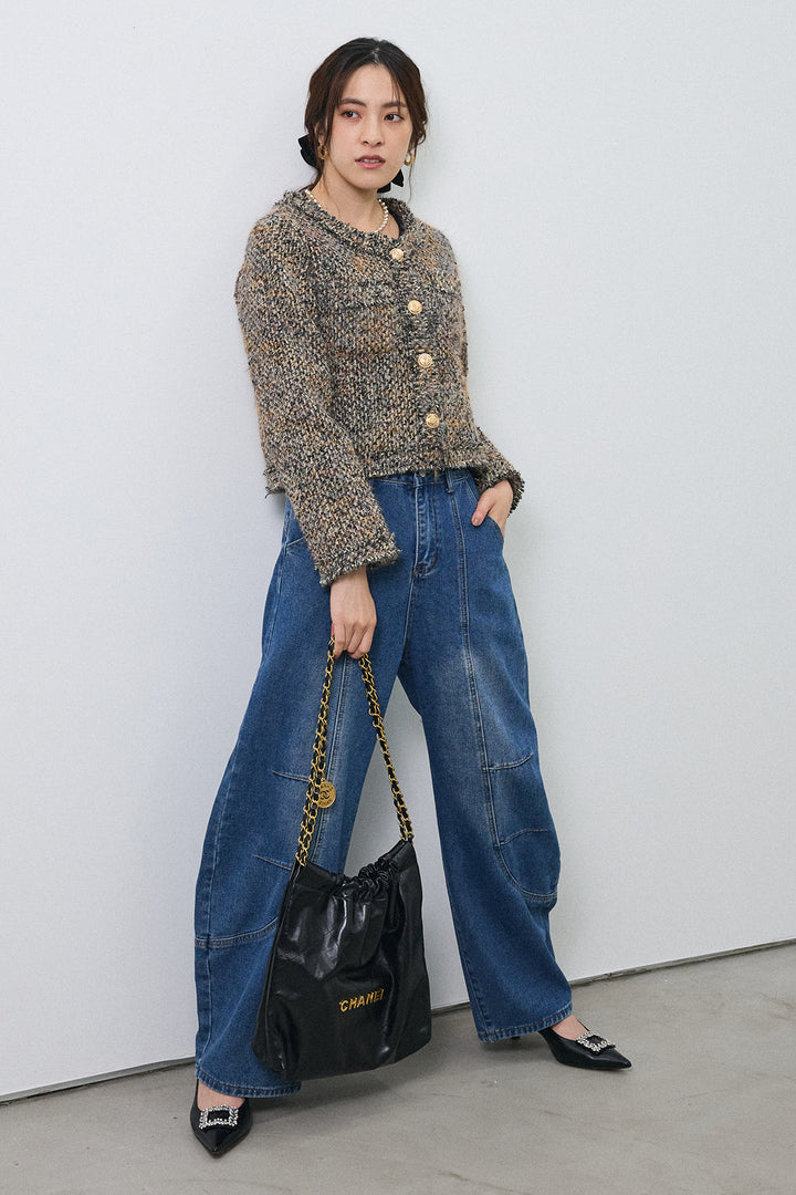 [予約/SET]カラーミックスツイードジャケット+ステッチ美ラインカーブデニムパンツ(2set)