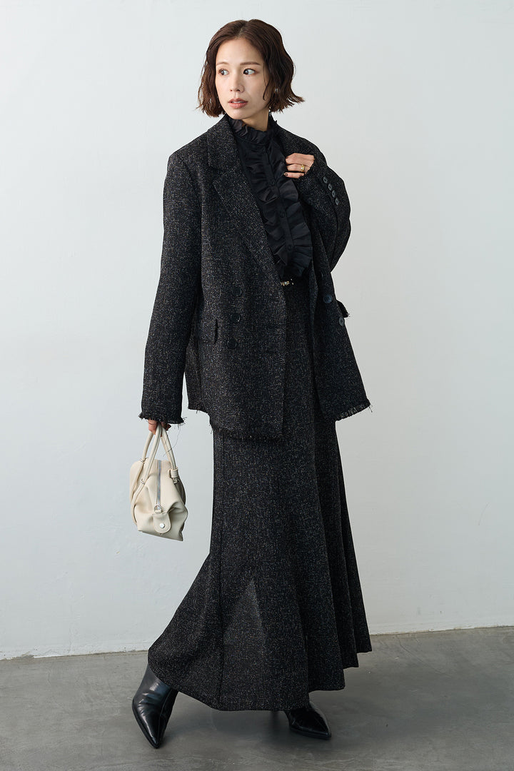 [予約/SET]スラブネップツイードフリンジテーラージャケット+スラブネップツイードフレアスカート(2set)