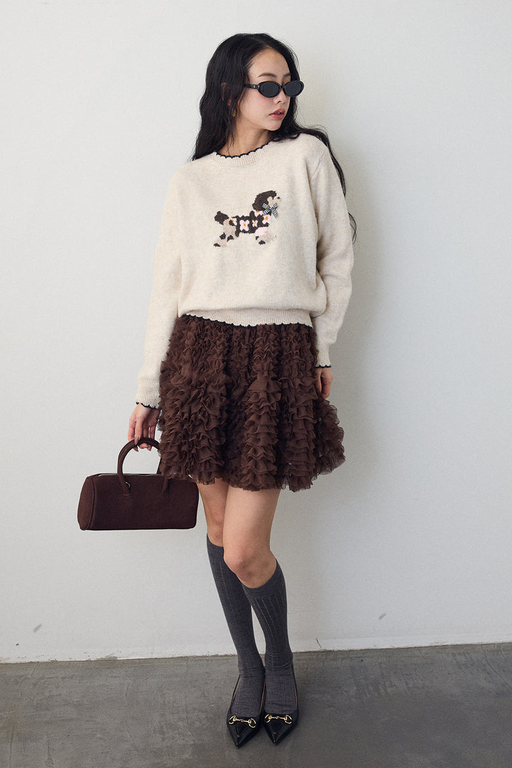 [予約/SET]ドッグジャガードニット+ホイップチュールミニ丈スカート(2set)