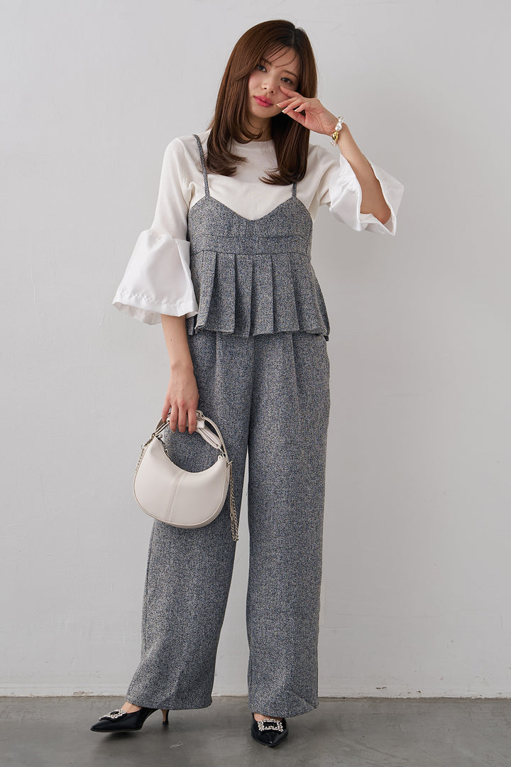 [予約/SET]タックフレア異素材ドッキングニットPO+プリーツビスチェオールインワン(2set)