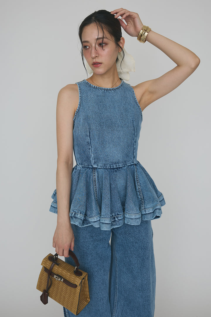 [予約]デニムペプラムバックZIPトップス