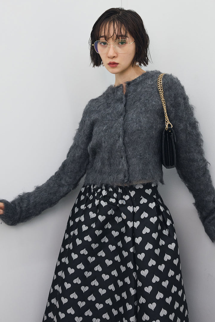 [予約]モヘアタッチクロップドニットカーデ
