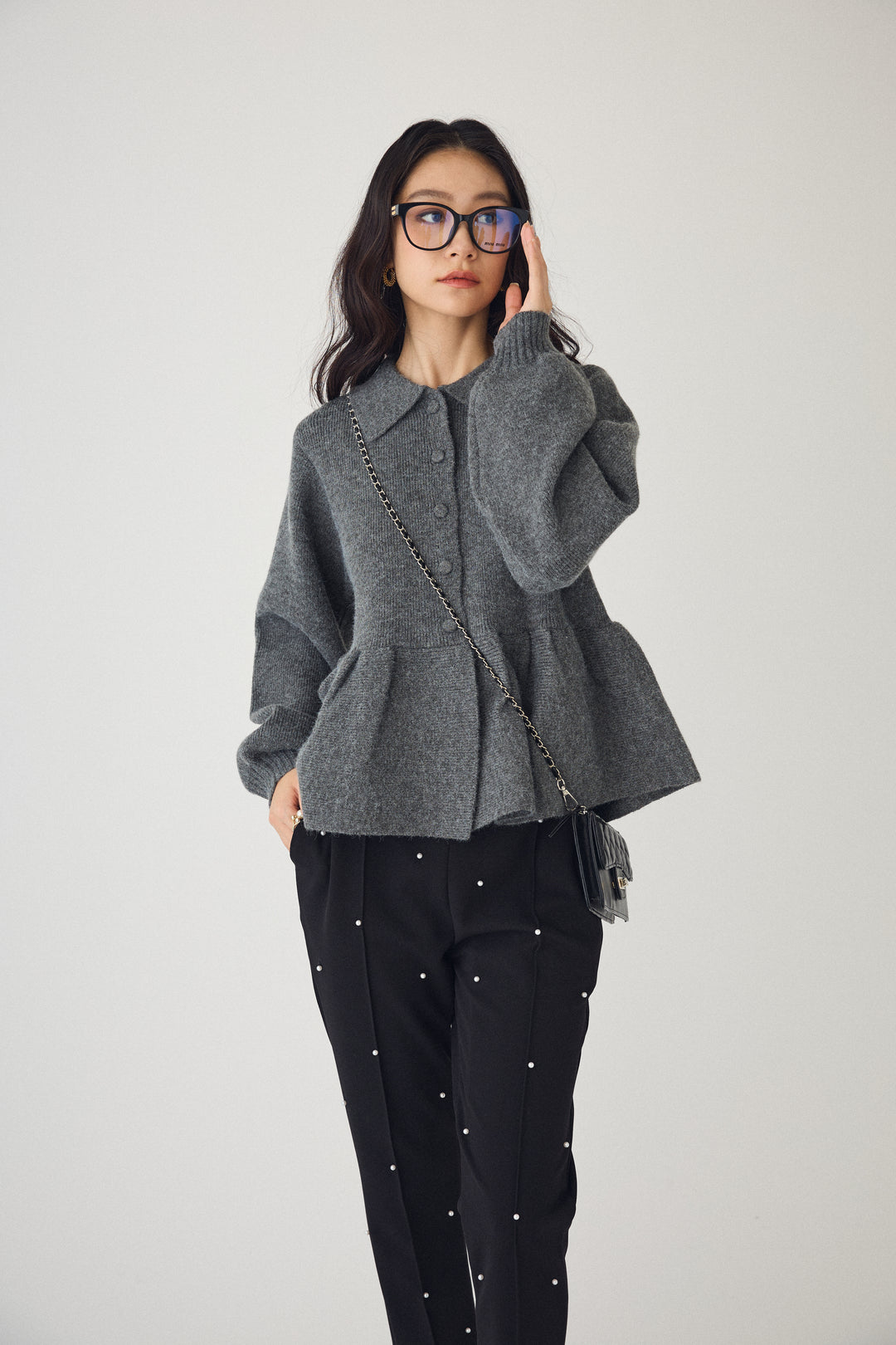 [予約]ポロ襟ペプラムニットプルオーバー