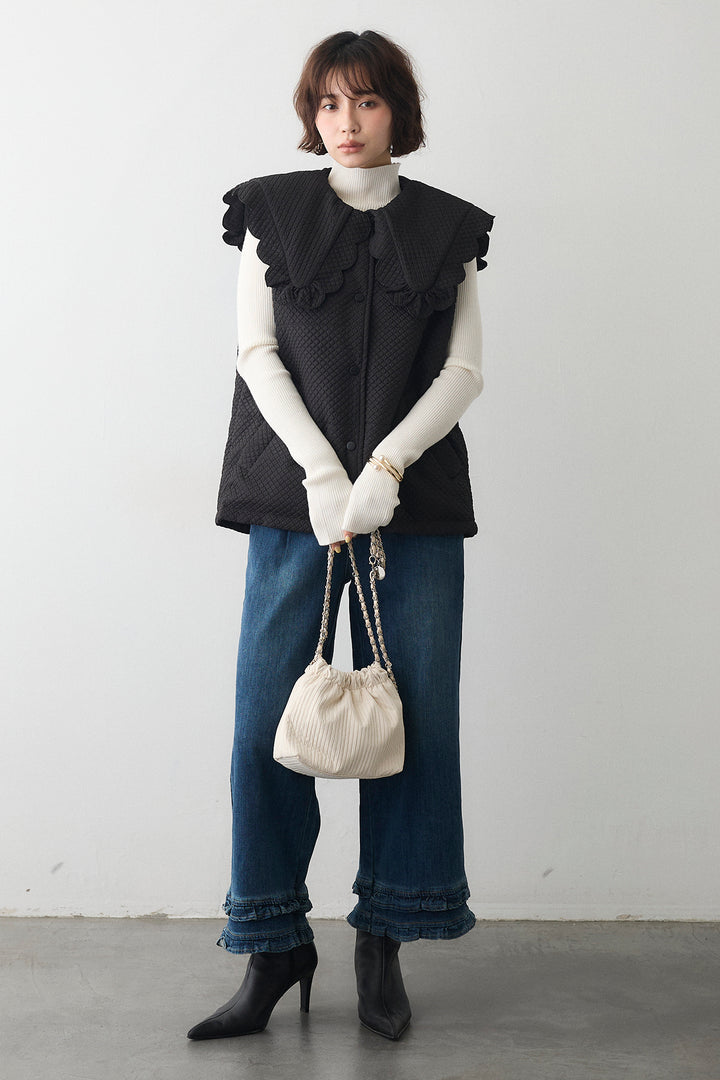 [予約/SET]スカラップBIGカラーベスト+フリルヘムデニムパンツ(2set)