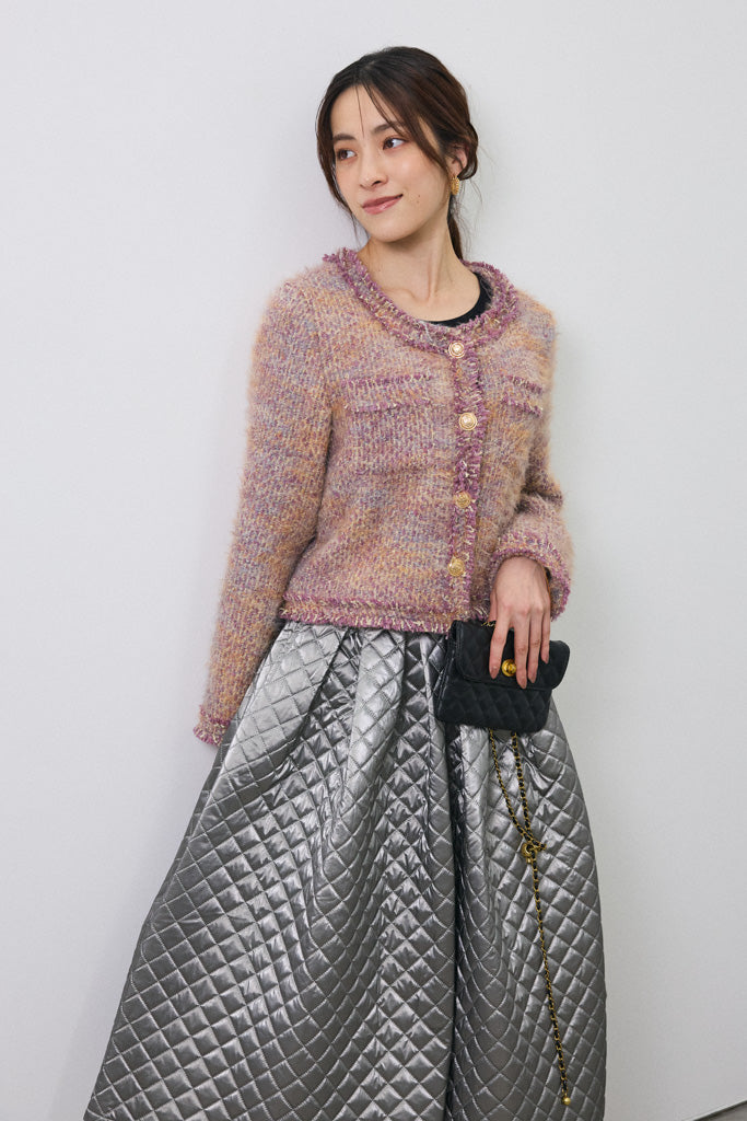 [予約]メタリックキルティングフレアスカート