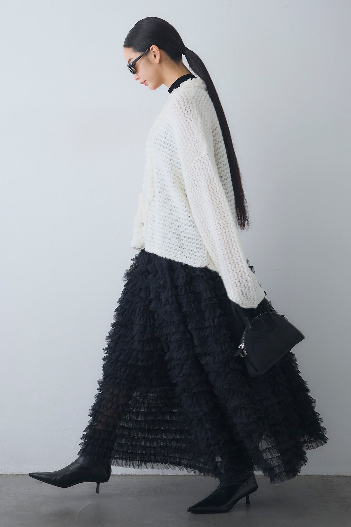 Frene ショートカーデ+ホイップチュールティアードスカート未使用 予約/SET]ヘムリボンデザインショートカーデ+ホイップチュール