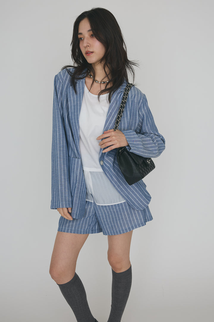 [予約/SET]ドライタッチオーガンジー切替タンクトップ+ストライプライトジャケットセットアップ(2set)