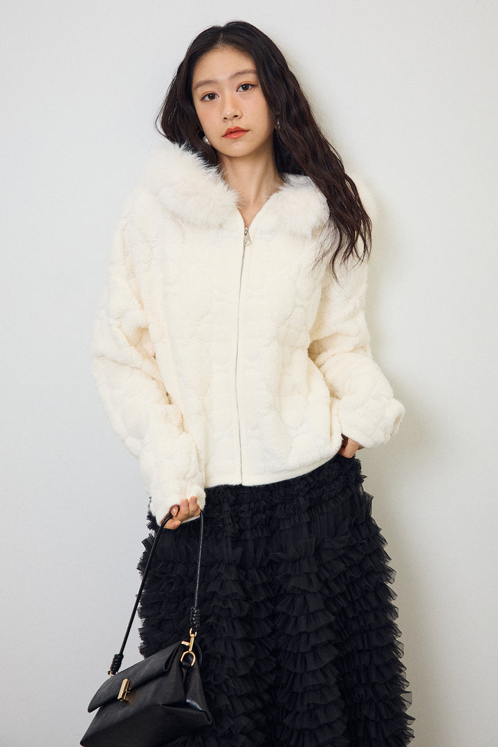 [予約/SET]フードファーキルトZIPニットブルゾン+ホイップチュールティアードスカート(2set)
