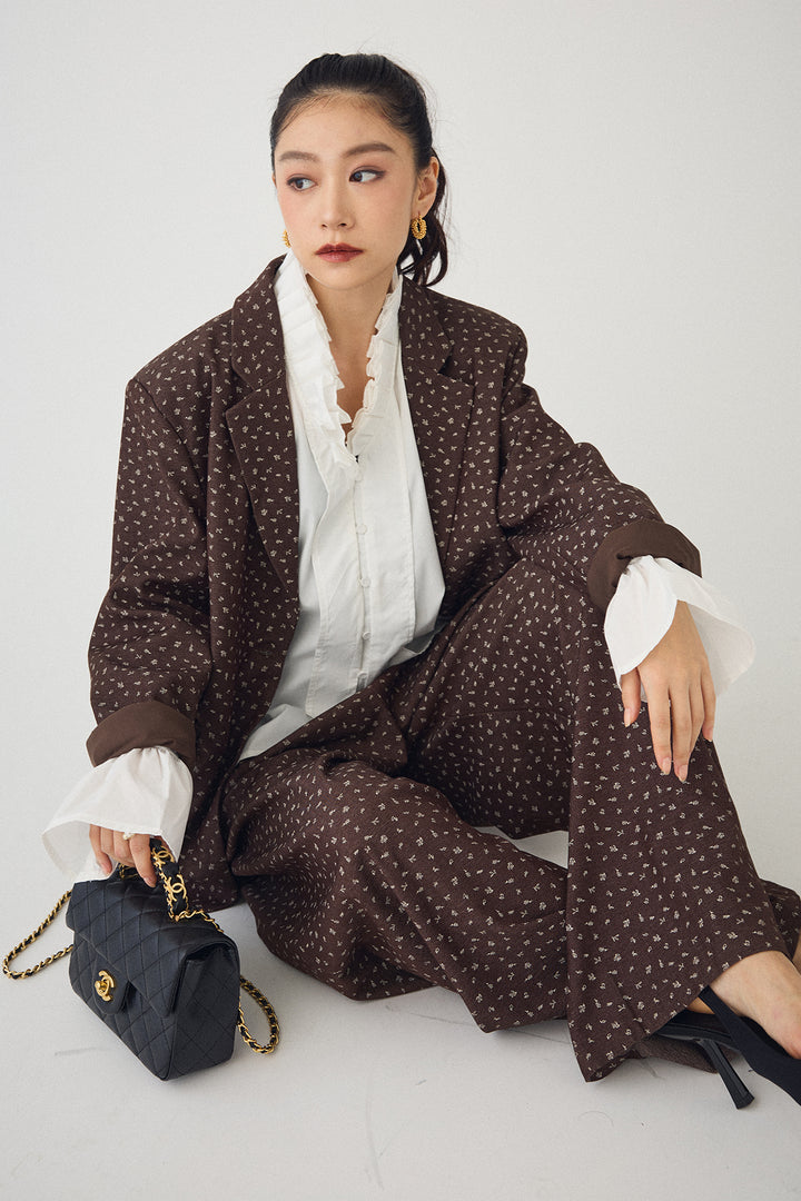 [予約/SET]ダブルプリーツカラーブラウス+ヴィンテージフラワー柄セットアップ(2set)