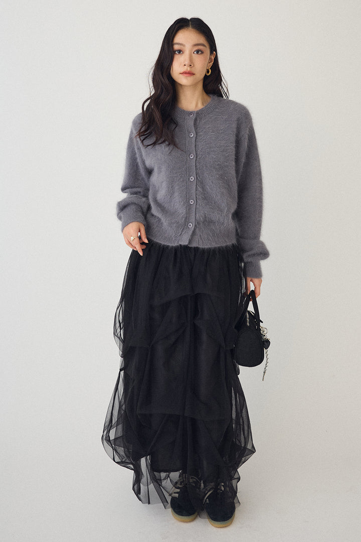 [予約/SET]ウールソフトカーディガン+マルチパターンタックチュールスカート(2set)