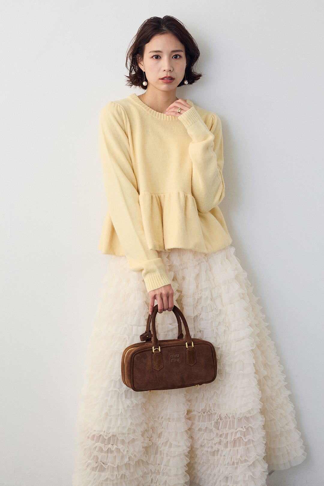 [予約/SET]アルパカタッチバルーンヘムニットプルオーバー+ホイップチュールティアードスカート(2set)