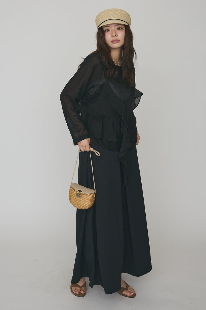 [予約/SET]ドレープフリルシアーレーヤードトップス+フロントサイドタックワイドパンツ(2set)