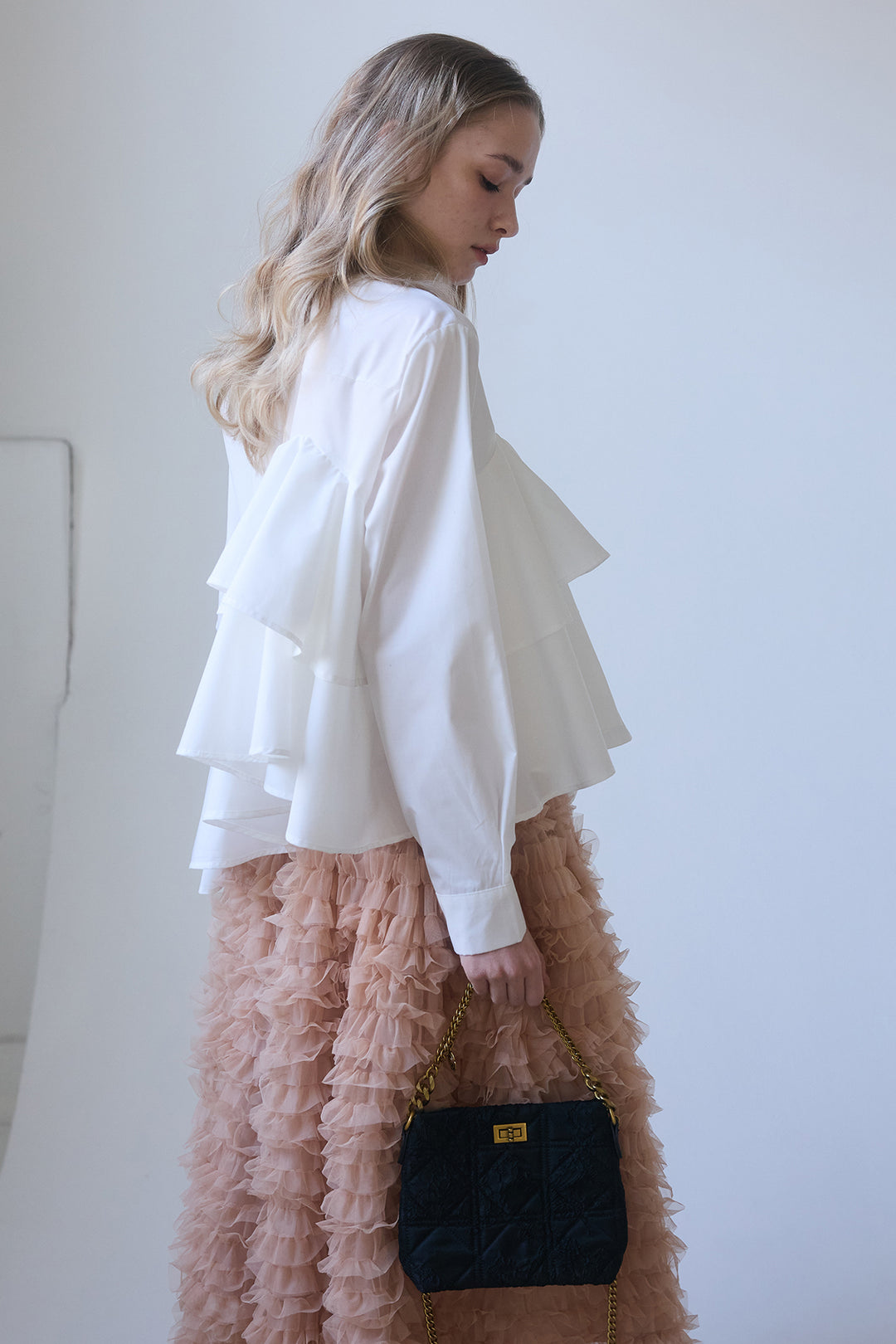 [予約/SET]アシメフリルティアードシャツ+ホイップチュールティアードスカート(2set)