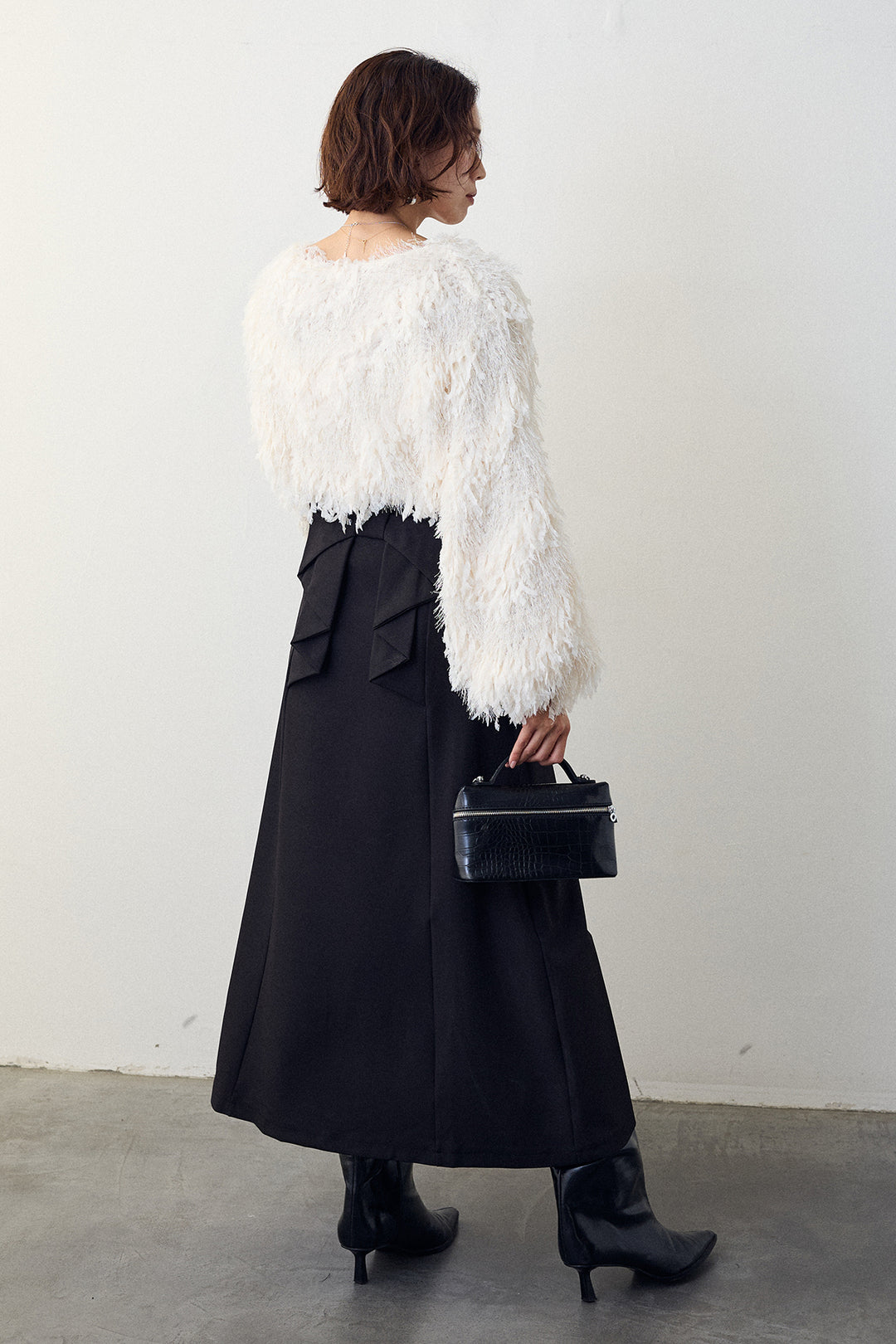 [予約/SET]フリンジラメシャギーニットプルオーバー+バックリボンセミフレアスカート(2set)