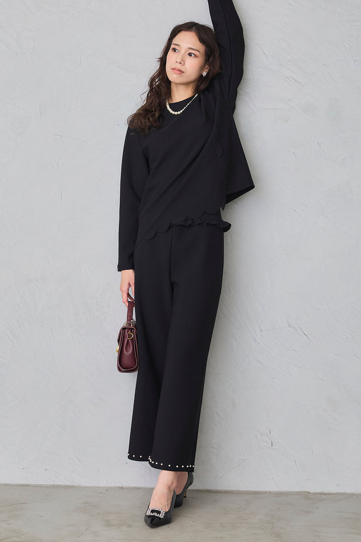 [予約/SET]アシメスカラップポンチプルオーバー+パールヘムポンチストレートパンツ(2set)