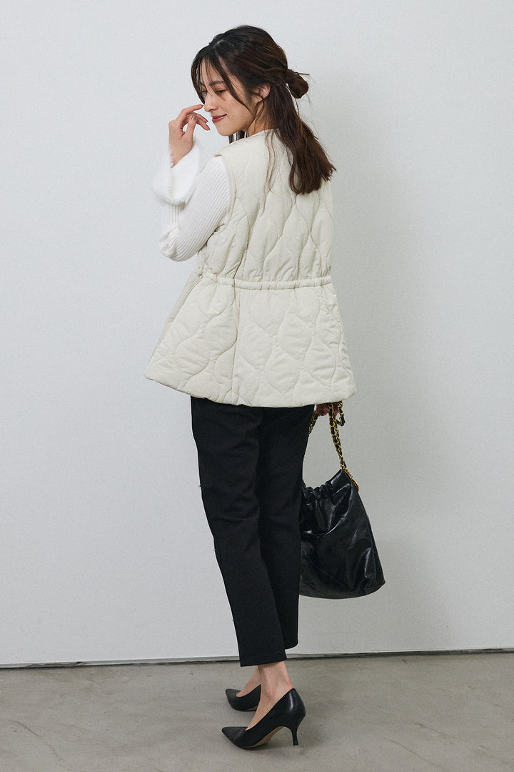 [予約/SET]キルティングフレアシルエットベスト+センターシームランダムパールパンツ(2set)