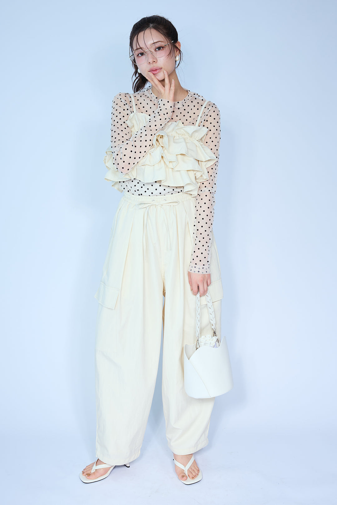 [予約/SET]シアードットフロッキートップス+撥水フリルビスチェ+撥水2wayジョガーパンツ(3set)