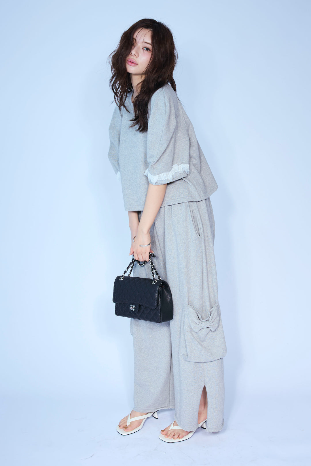 [予約/SET]ライトスウェットレースコンビパフPO+ライトスウェットサイドリボンパンツ(2set)