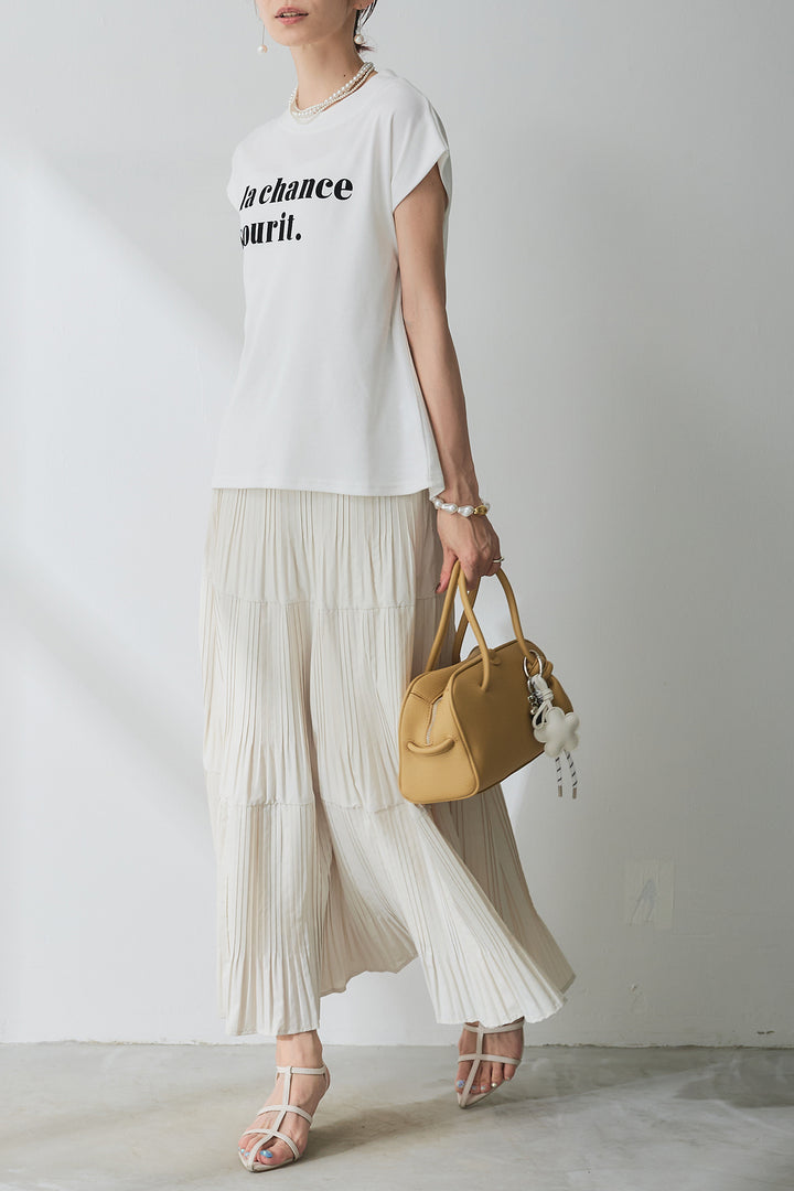[予約/SET]フレンチロゴTシャツ+シルエットプリーツスカート(2set)