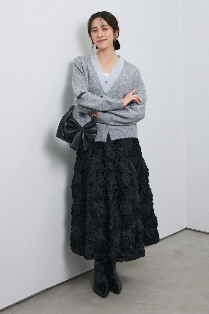 [予約]配色レイヤードニットカーデ