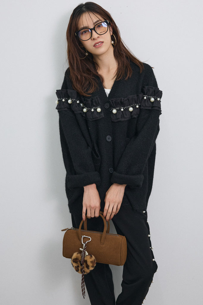 [予約]フリルパールドッキングニットコーディガン
