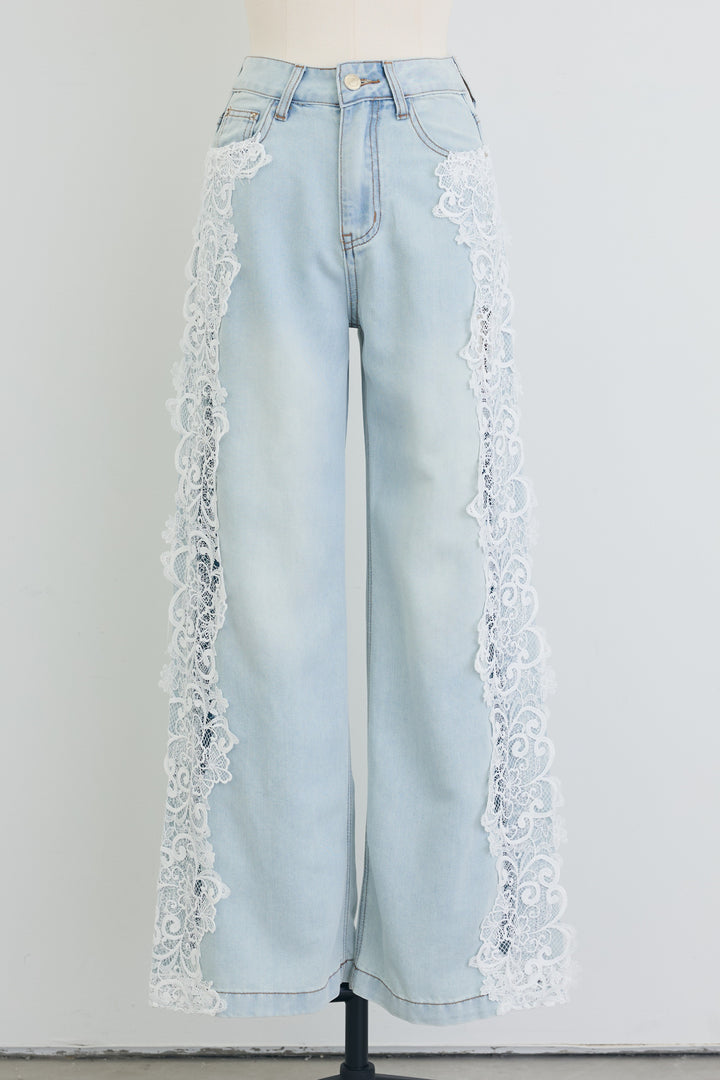[予約]レースサイドラインデニムパンツ