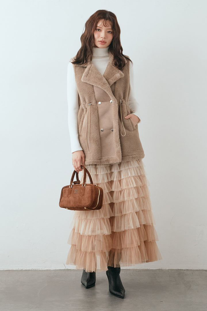 [予約/SET]テディボアウエストドロストベスト+グラデーションチュールティアードスカート(2set)