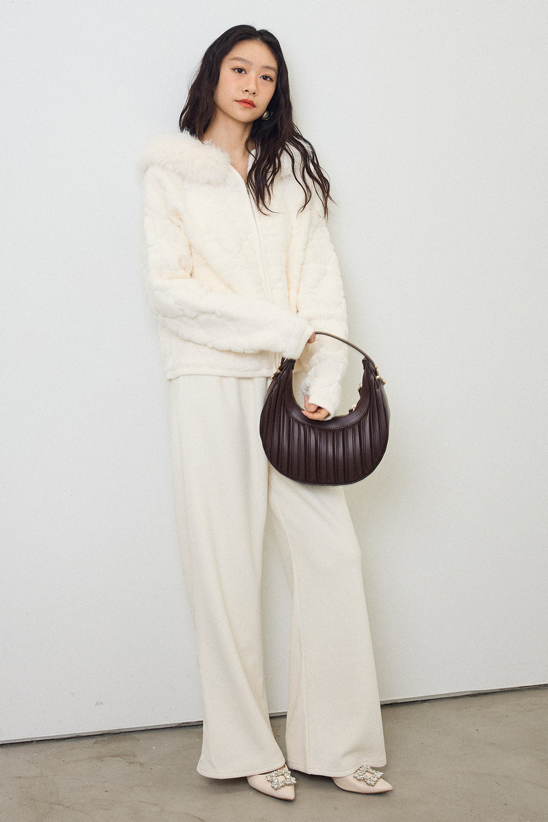 [予約/SET]フードファーキルトZIPニットブルゾン+ウォームタッチイージーパンツ(2set)