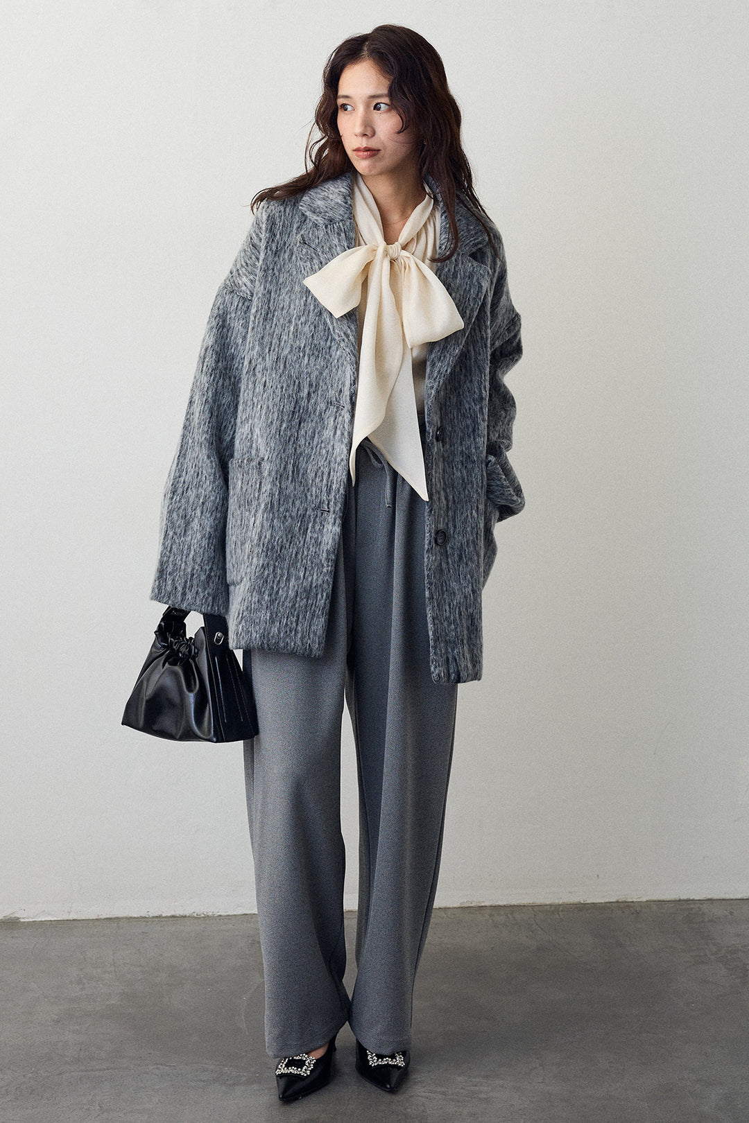 [予約/SET]シャギーミドル丈コート+2タック美シルエットパンツ(2set)