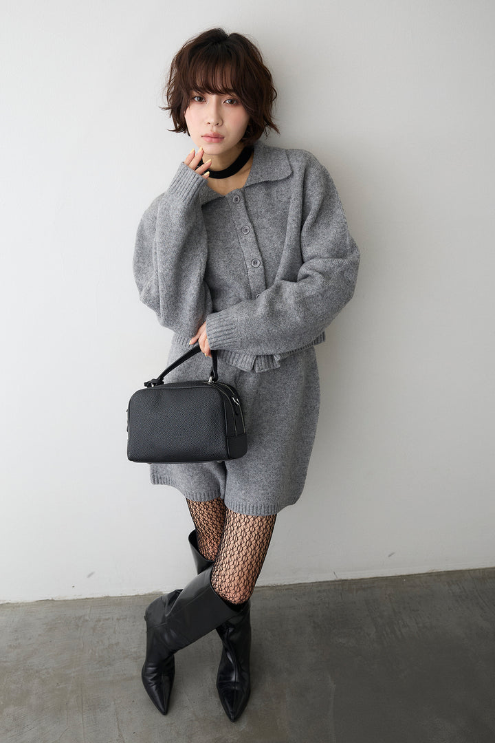 [予約]メランジニットポロ襟クロップドカーデ